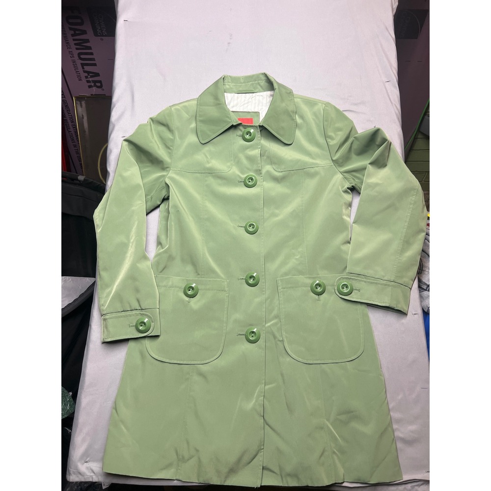 Esprit Womens Sage Green Trench Coat Button Front Mid Length Jacket Size M